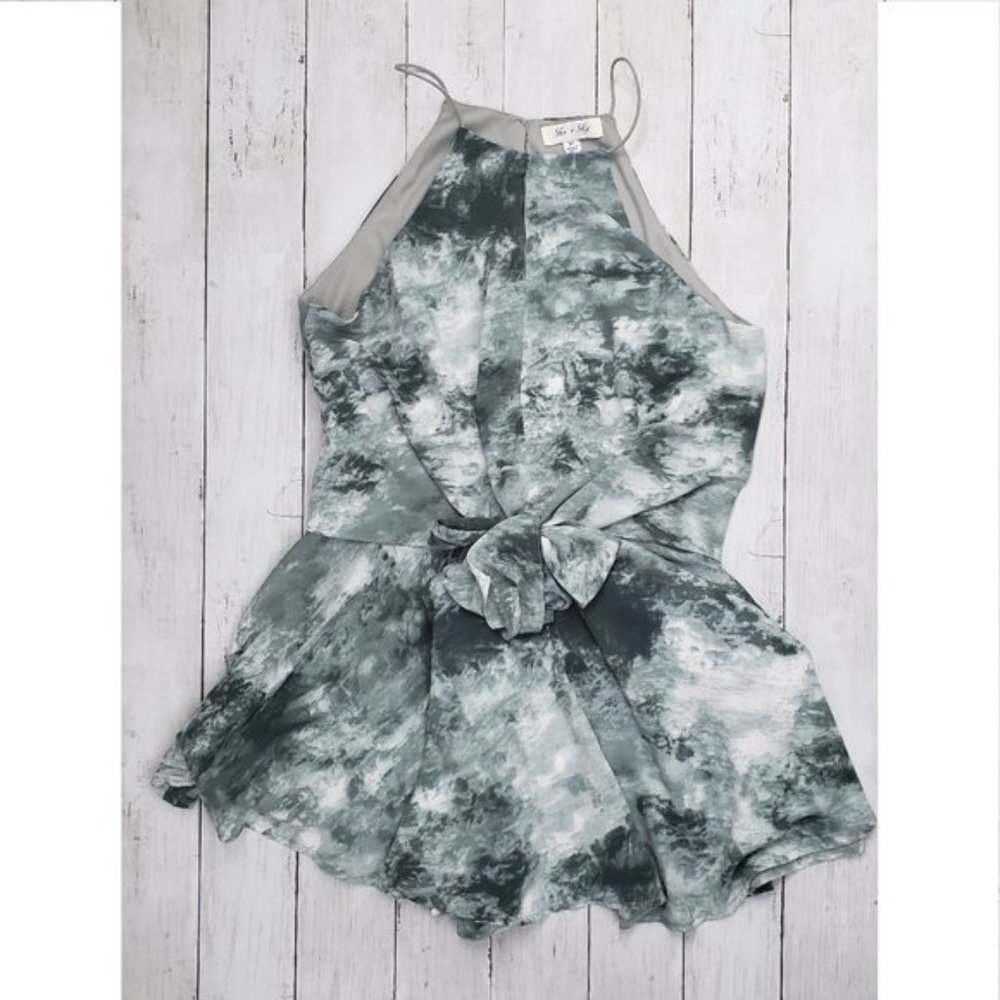 SHE + SKY Tie-Dyed Skirted Romper Keyhole Halter